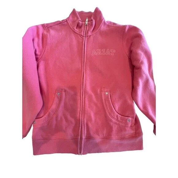 Ariat Sweatshirt Jacket Womens Sz Med Pink with logo long sleeves full zip - Picture 3 of 8